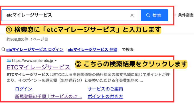 ETCマイレージサービスと検索をする